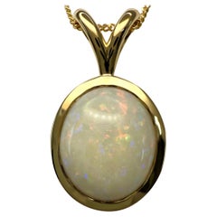 Natural 5.47ct Australian Opal Oval Cabochon 18k Yellow Gold Pendant Necklace
