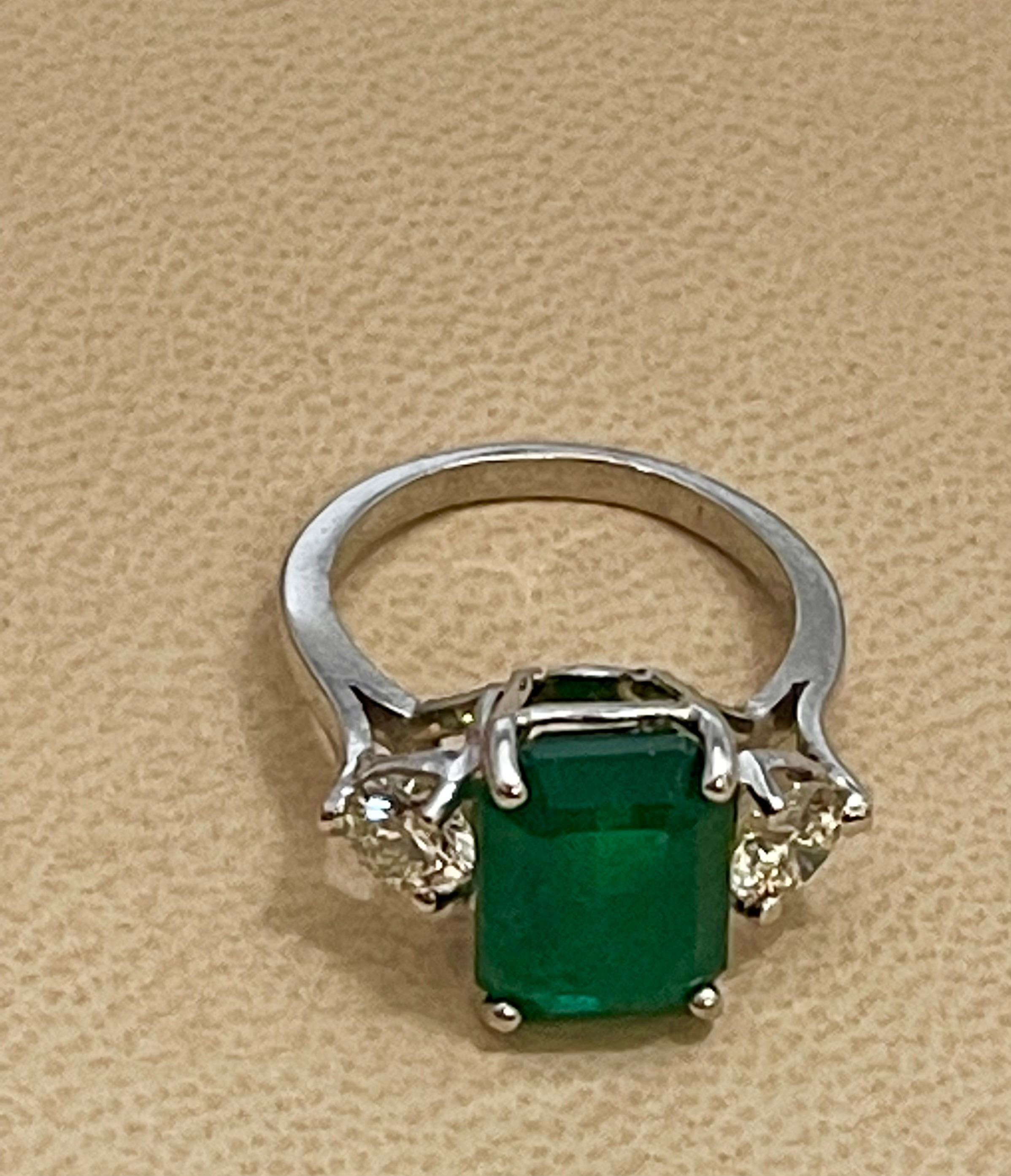 Natural 5.5 Carat Emerald Cut Emerald & 1.06 Carat Diamond Ring Platinum 5