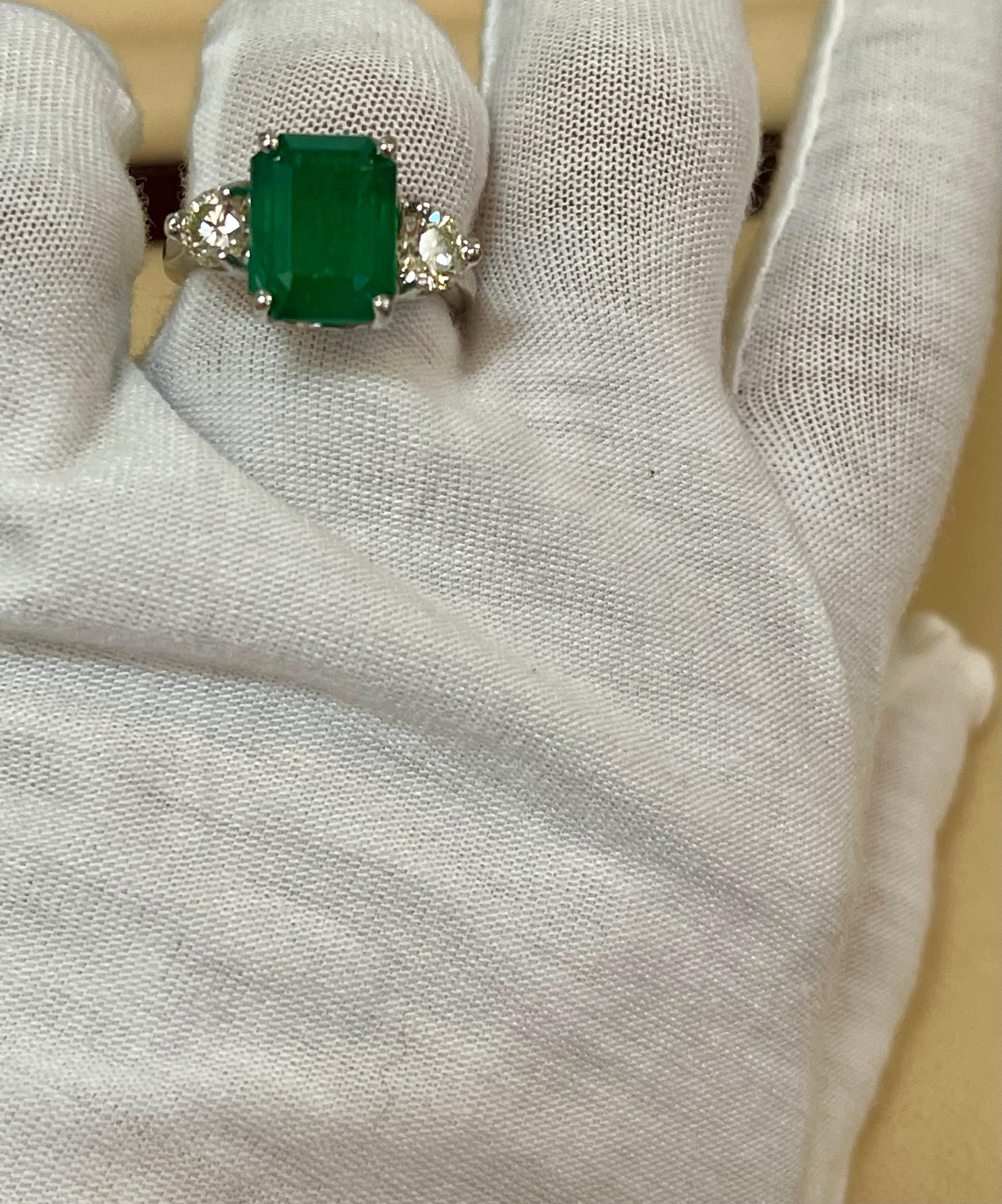 Natural 5.5 Carat Emerald Cut Emerald & 1.06 Carat Diamond Ring Platinum 8