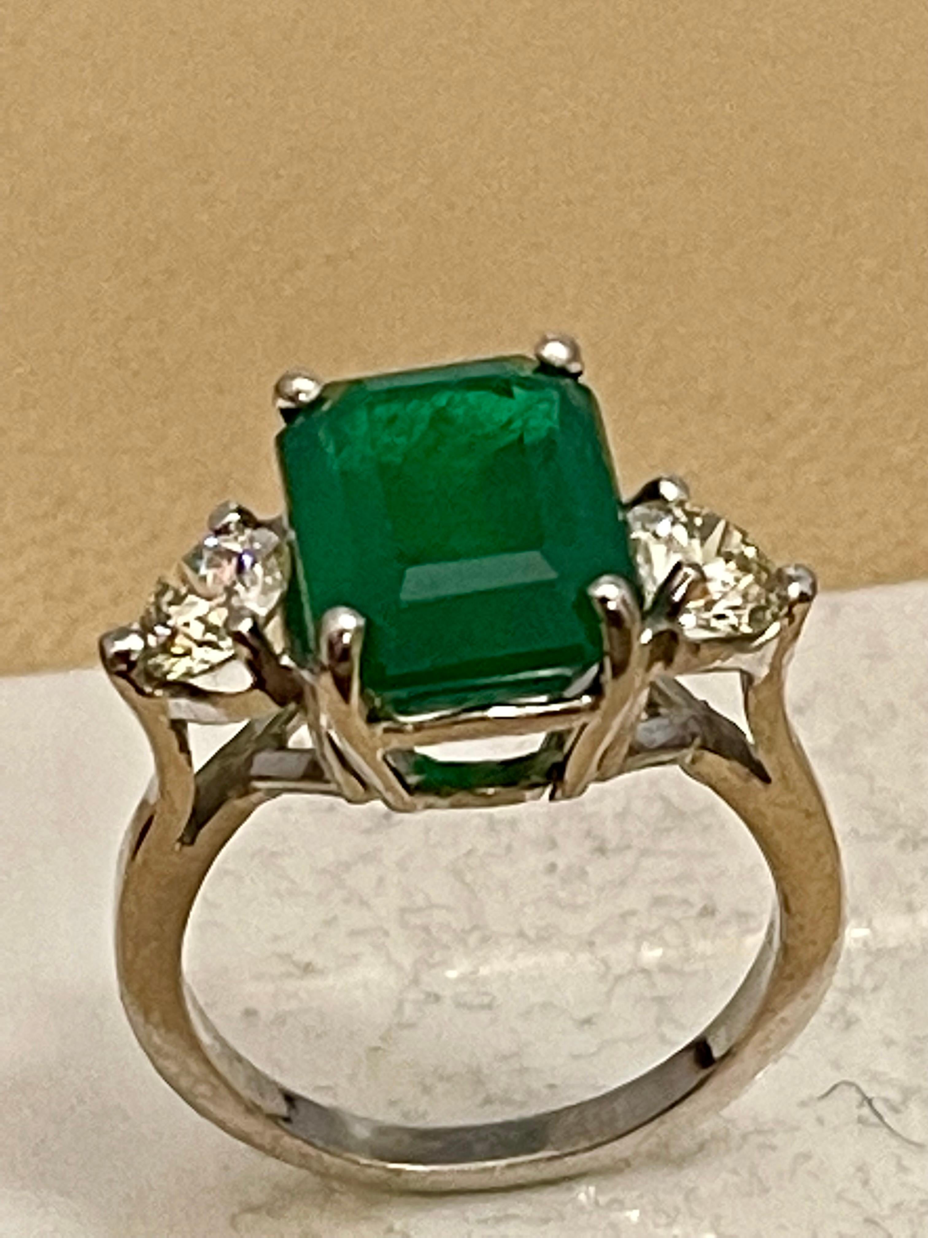 Natural 5.5 Carat Emerald Cut Emerald & 1.06 Carat Diamond Ring Platinum 2