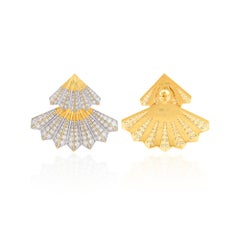 Natural 5.50 Carat SI/H Diamond Pave Japanese Fan Stud Earrings 18k Yellow Gold
