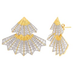 Natural 5.50 Carat SI/H Diamond Pave Japanese Fan Stud Earrings 18k Yellow Gold
