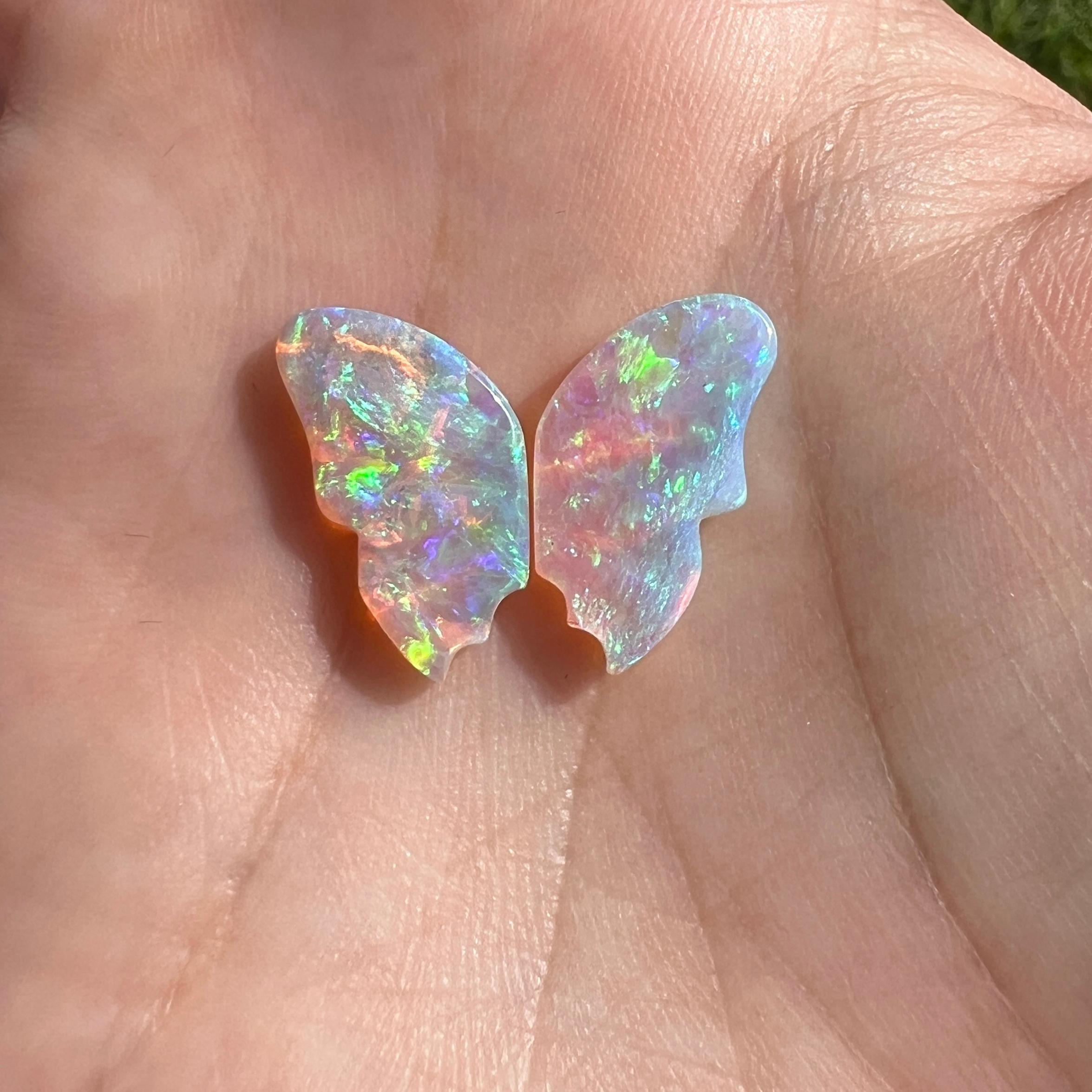 Cabochon Natural 5.53 Ct Australian Gem Opal Crystal Butterfly Wings mined by Sue Cooper For Sale