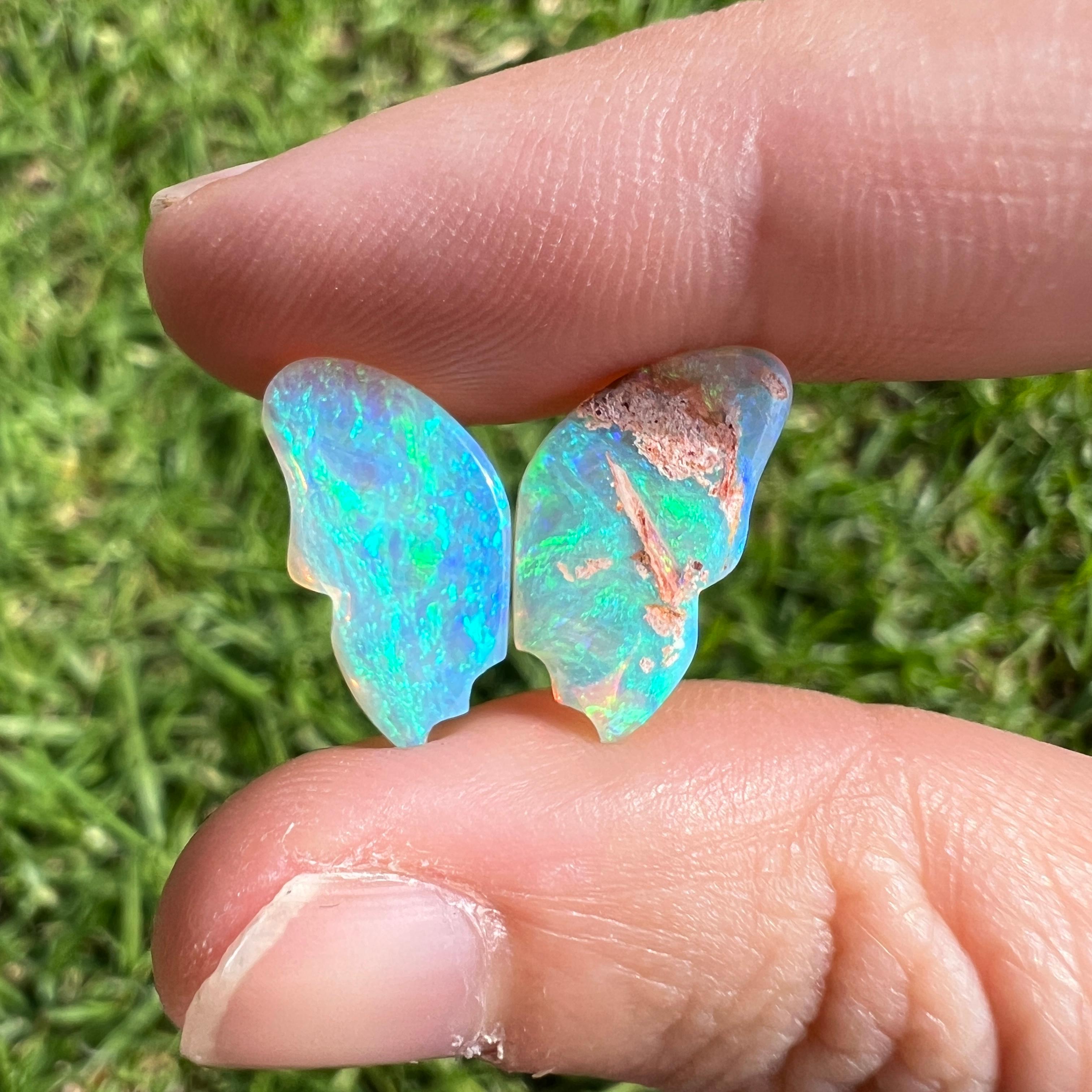Women's Natural 5.53 Ct Australian Gem Opal Crystal Butterfly Wings mined by Sue Cooper For Sale