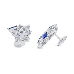 Natural 5.54 Ct TW Diamond & Blue Sapphire Earrings GIA 18K White Gold