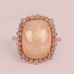 Natural 5.55 Ct Ethiopian Opal Gemstone Cocktail Ring 14k Gold Ring For Women.