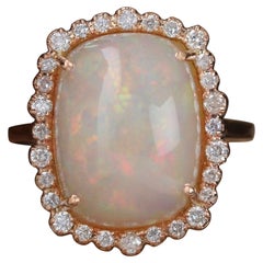 Natural 5.55 Ct Ethiopian Opal Gemstone Cocktail Ring 14k Gold Ring For Women.