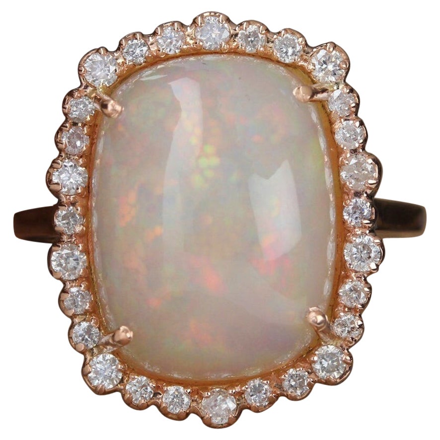 Natural 5.55 Ct Ethiopian Opal Gemstone Cocktail Ring 14k Gold Ring For Women. For Sale