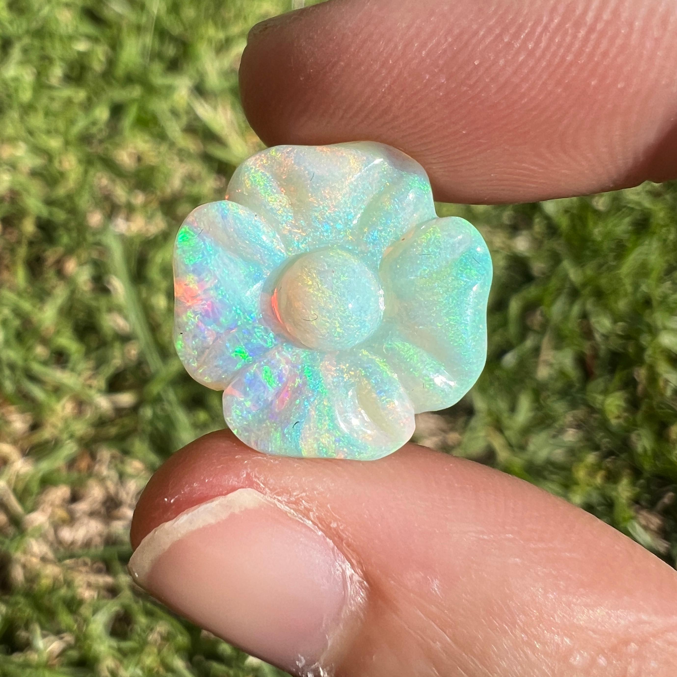 Women's Natural 5.59 Ct Carved Fossilised Opal carved Flower mined by Sue Cooper For Sale