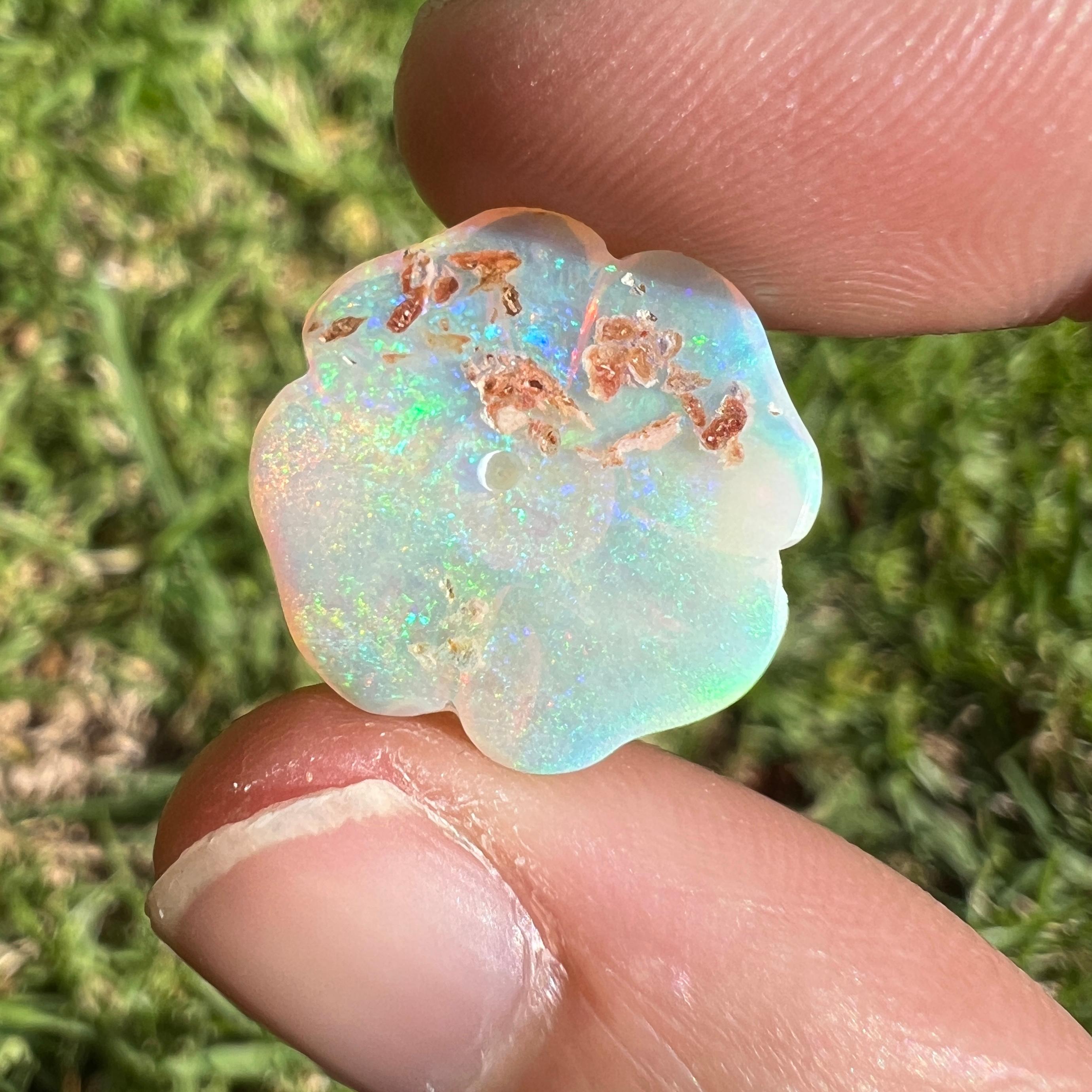Natürlicher 5,59 Karat geschnitzter versteinerter Opal geschnitzt Blume abgebaut von Sue Cooper im Angebot 1