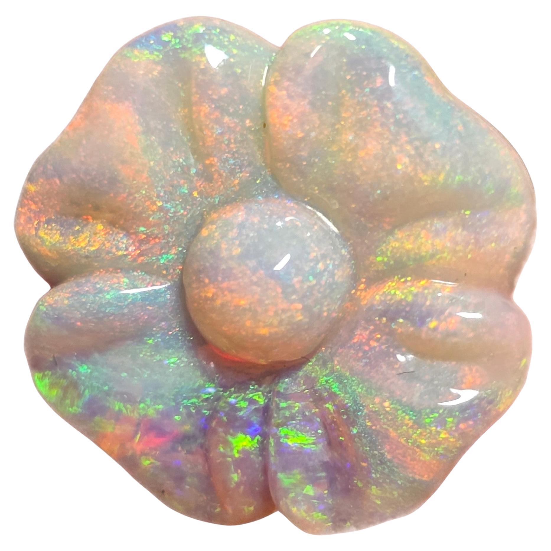 Natural 5.59 Ct Carved Fossilised Opal carved Flower mined by Sue Cooper For Sale