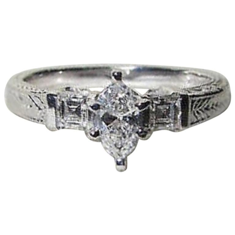 Natural .56 Carat Marquise & Ascher Cut Diamond Ring