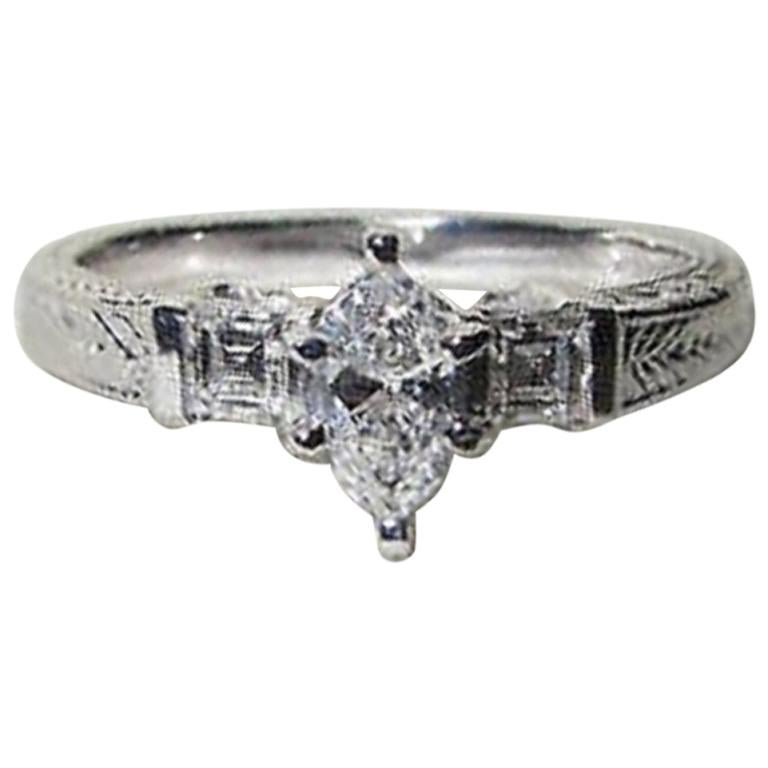 Natural .56 Carat Marquise & Ascher Cut Diamond Ring* For Sale
