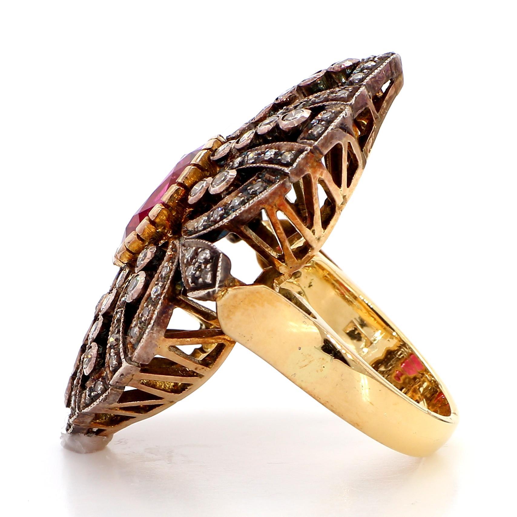 Natural 5.6 Carat Ruby and 1.90 Diamond 18K Gold Cocktail Ring In Good Condition For Sale In New York, NY