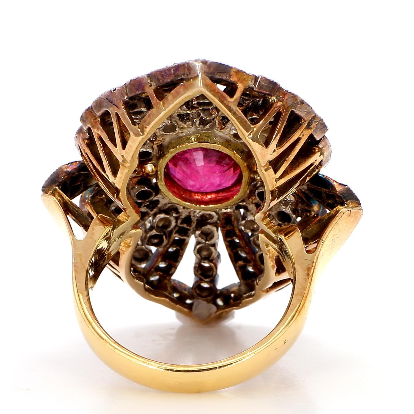 Natural 5.6 Carat Ruby and 1.90 Diamond 18K Gold Cocktail Ring For Sale 1