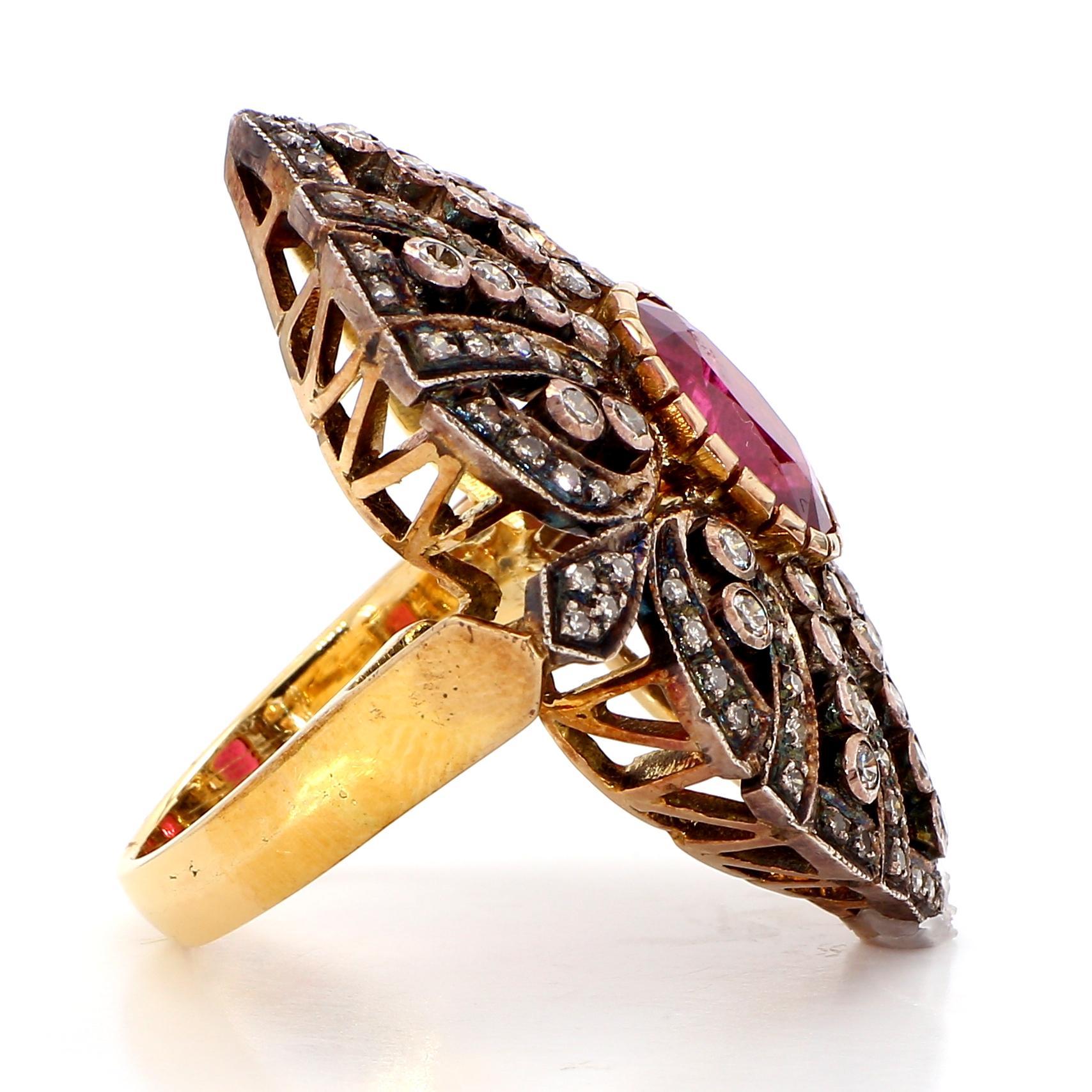 Natural 5.6 Carat Ruby and 1.90 Diamond 18K Gold Cocktail Ring For Sale 3