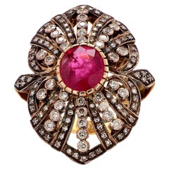 Natural 5.6 Carat Ruby and 1.90 Diamond 18K Gold Cocktail Ring