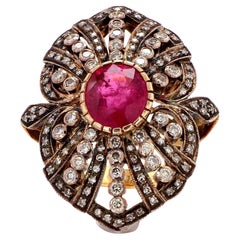 Natural 5.6 Carat Ruby and 1.90 Diamond 18K Gold Cocktail Ring