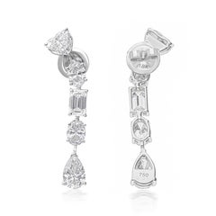 Natural 5.6cts SI/HI Multi Cut Diamond Long Dangle Earrings 18 Karat White Gold
