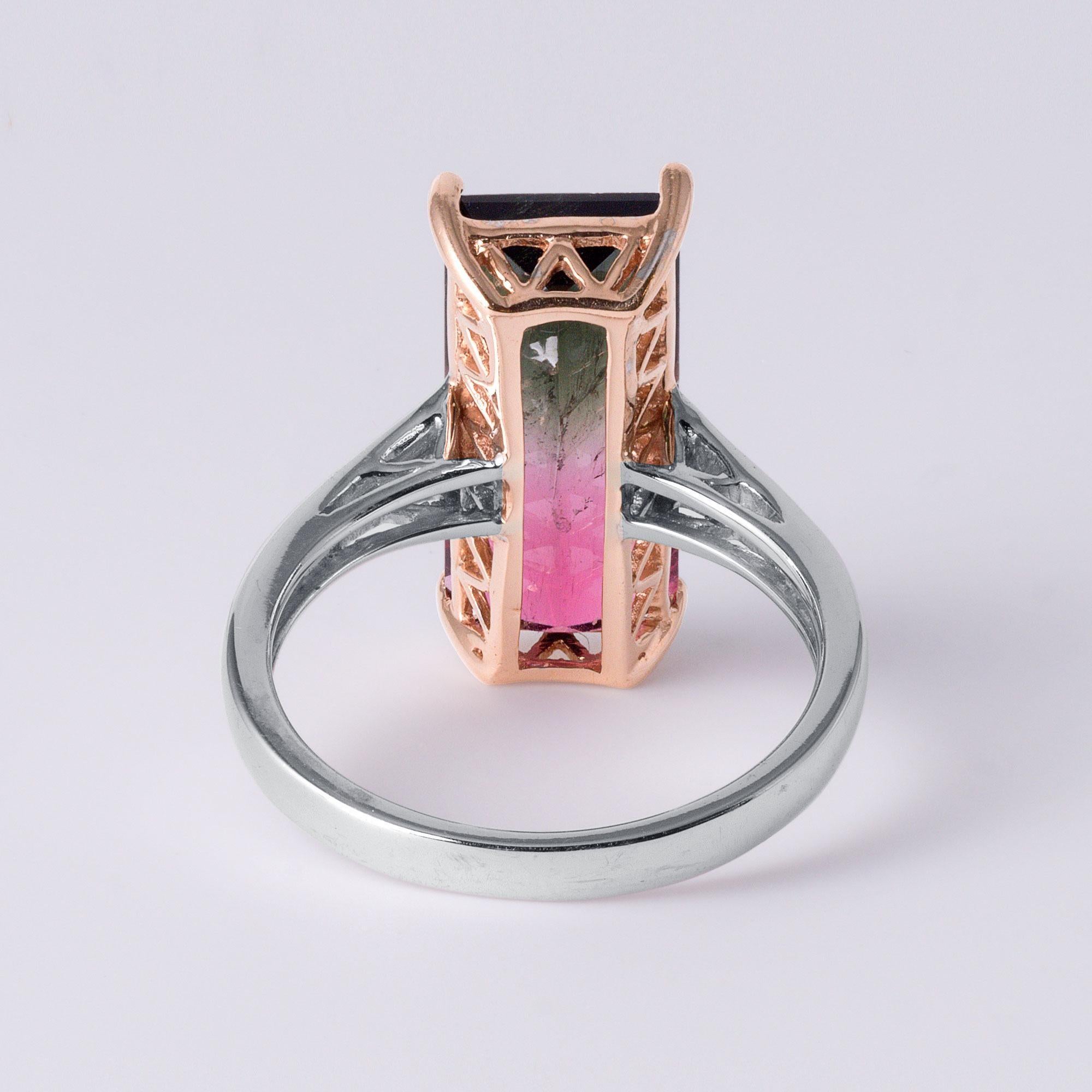 Women's Natural 5.60 Carat Watermelon Tourmaline & Diamond Ring in 14K Rose Gold For Sale