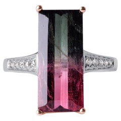 Natural 5.60 Carat Watermelon Tourmaline & Diamond Ring in 14K Rose Gold