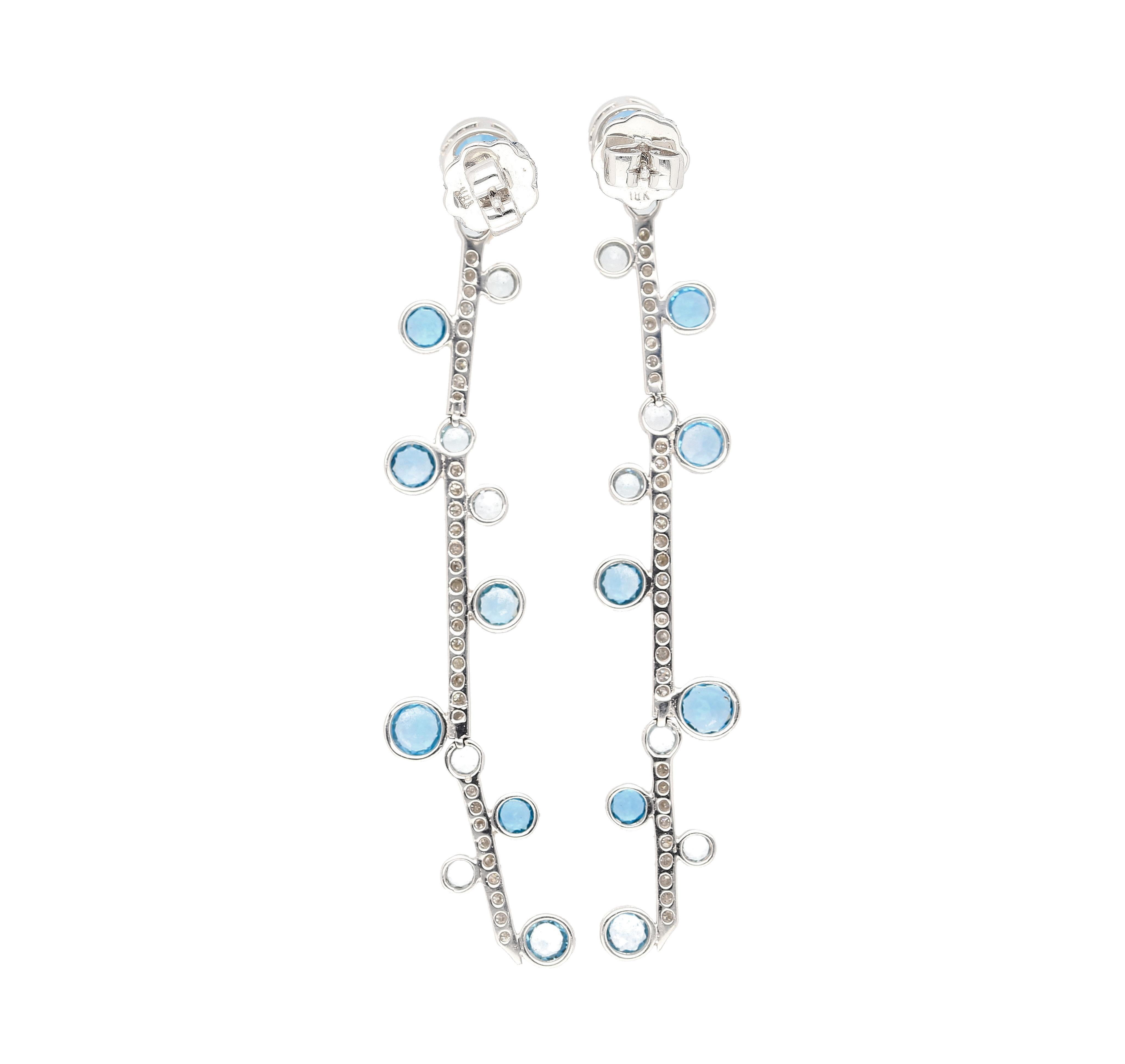 Women's Natural 5.65 CTTW Blue Topaz & Diamond Dangle Drop Earrings in 18K White Gold For Sale
