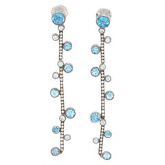 Boucles d'oreilles pendantes en or blanc 18K avec topaze bleue et diamant, Nature 5.65 CTTW
