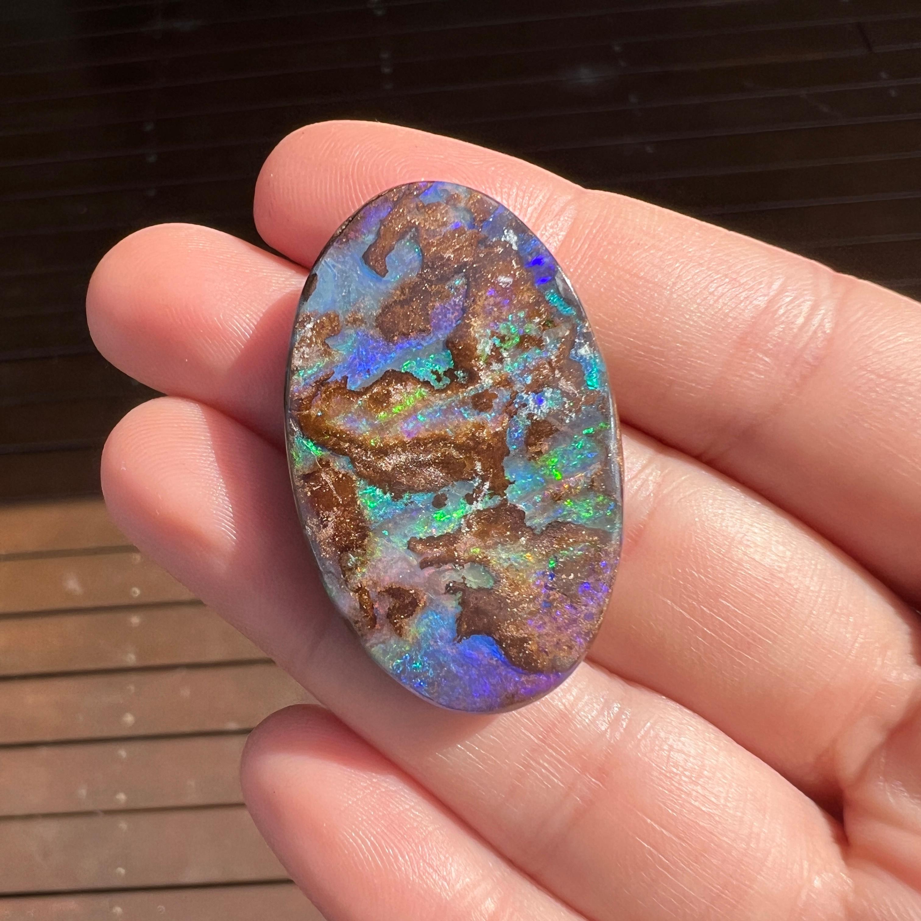 Natural 56.64 Ct Australian matrix boulder opal mined by Sue Cooper For Sale 1