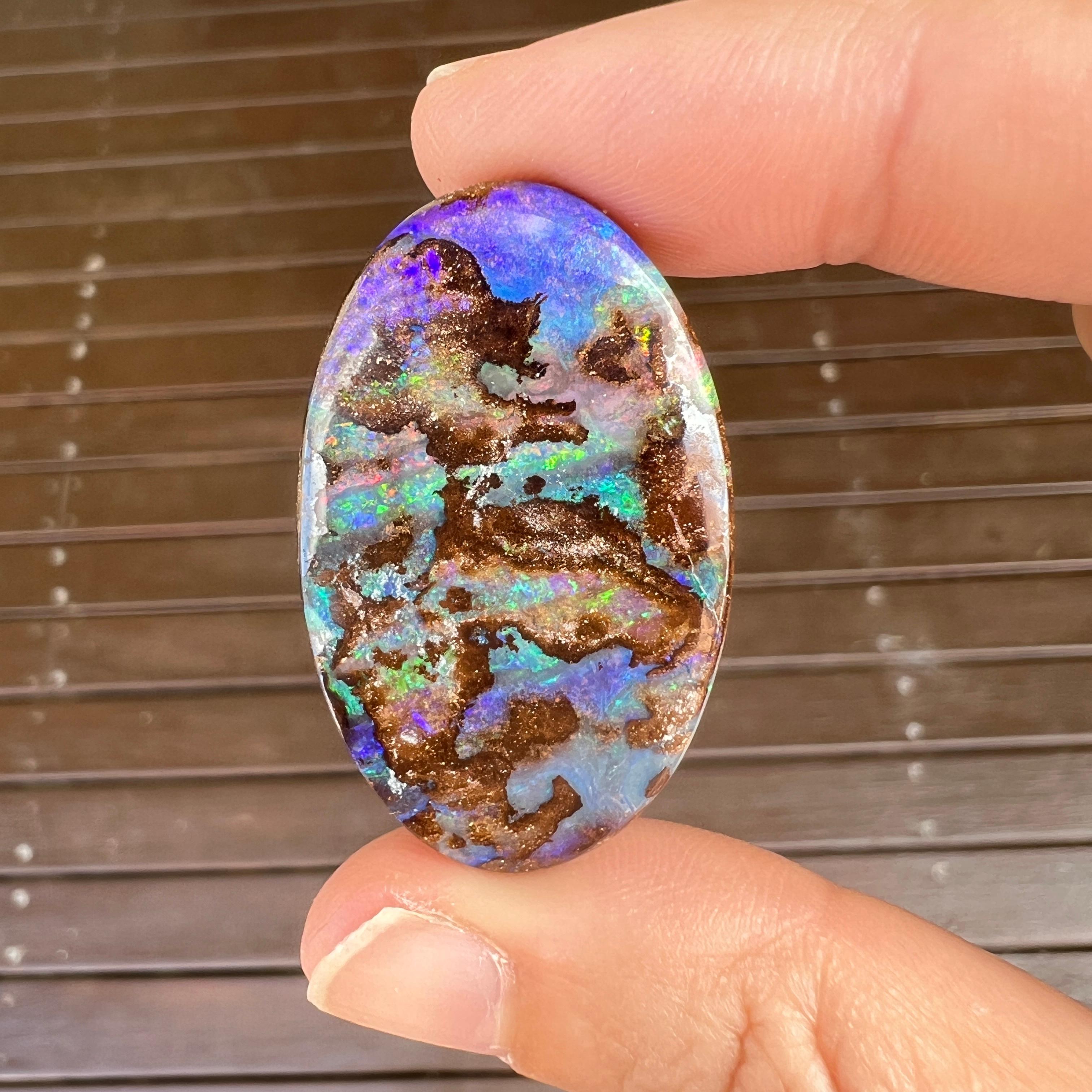 Natural 56.64 Ct Australian matrix boulder opal mined by Sue Cooper For Sale 3