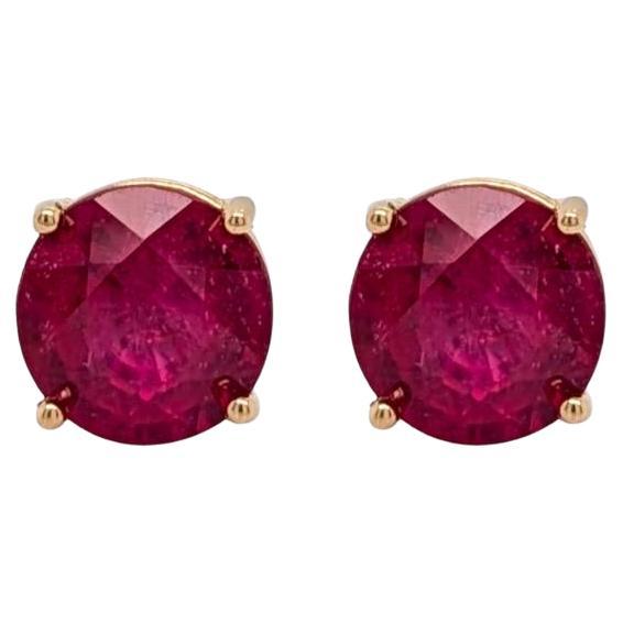 Round 8mm - Natural Madagascar Ruby Solitaire Studs in Solid 14K Yellow Gold