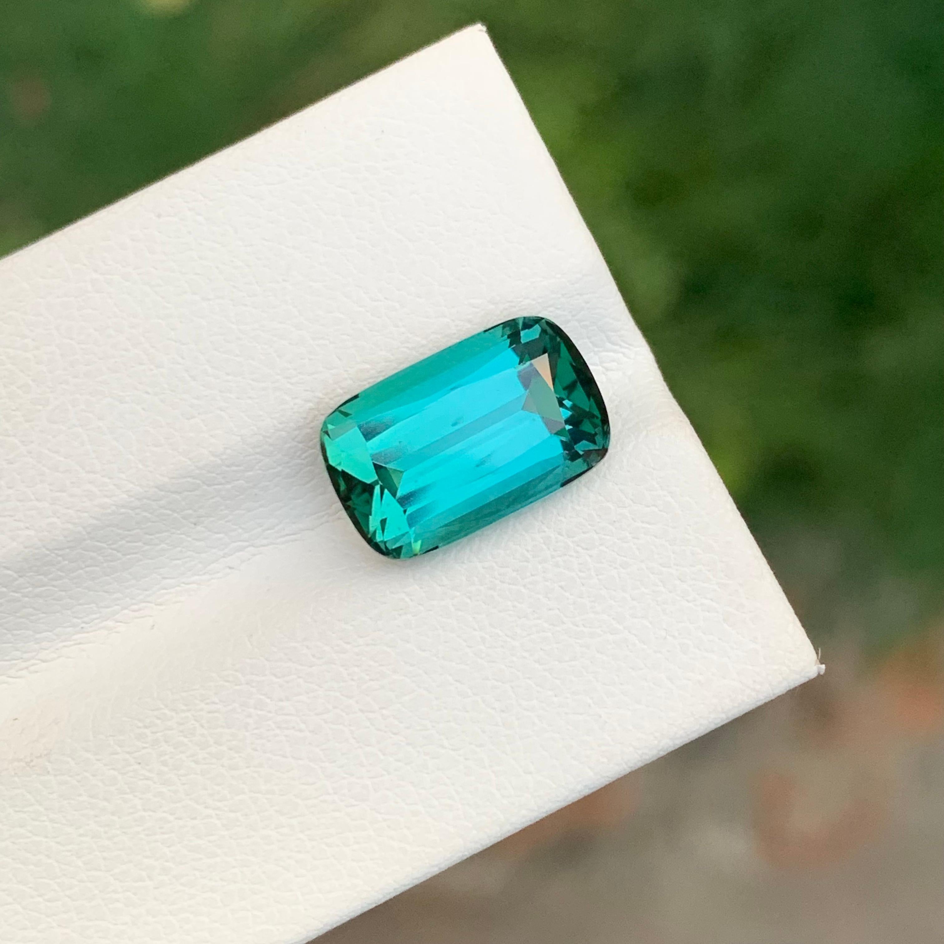 Natural 5.70 Carat Faceted Lagoon Tourmaline Cushion Shape Gemstone For Ring For Sale 4