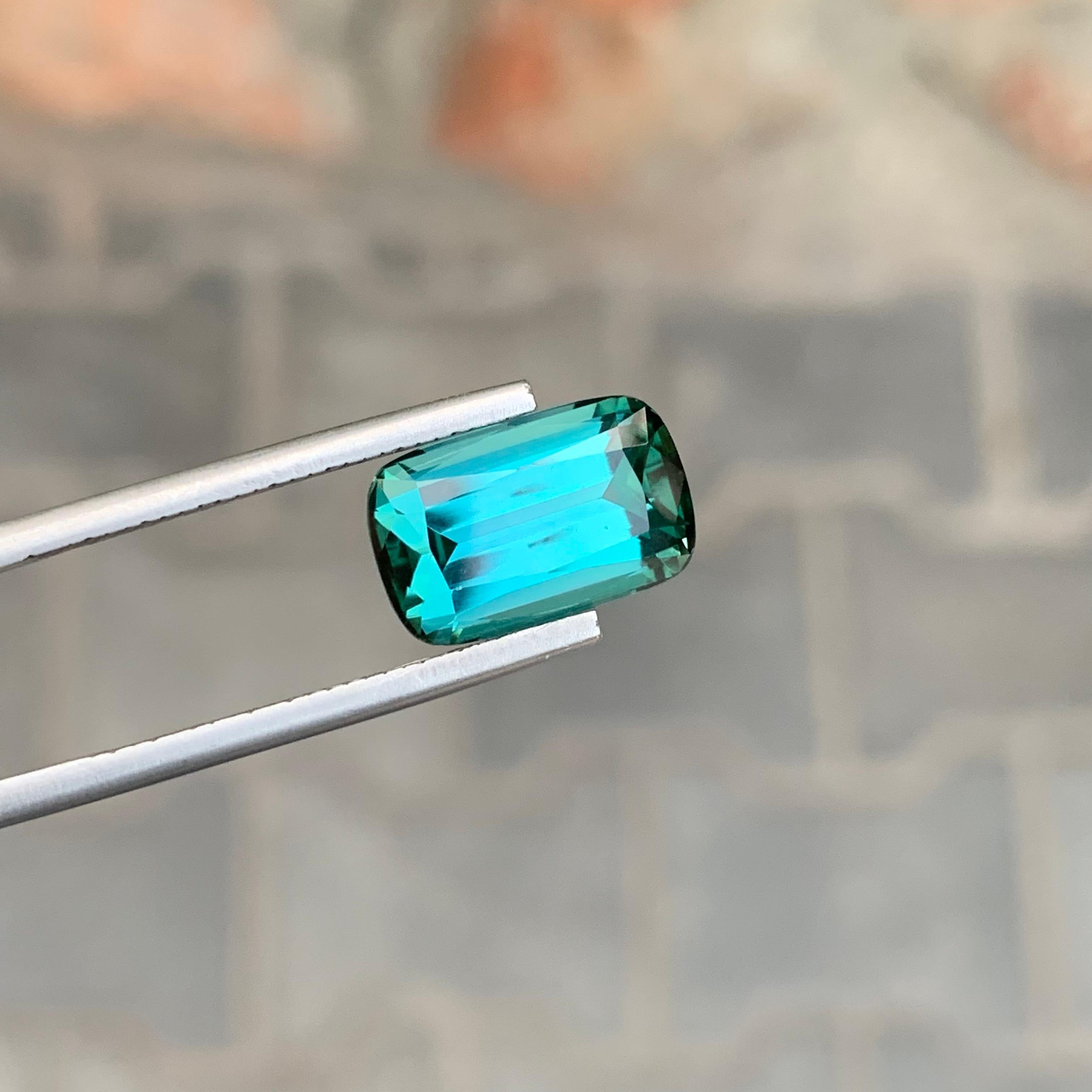 Natural 5.70 Carat Faceted Lagoon Tourmaline Cushion Shape Gemstone For Ring For Sale 5