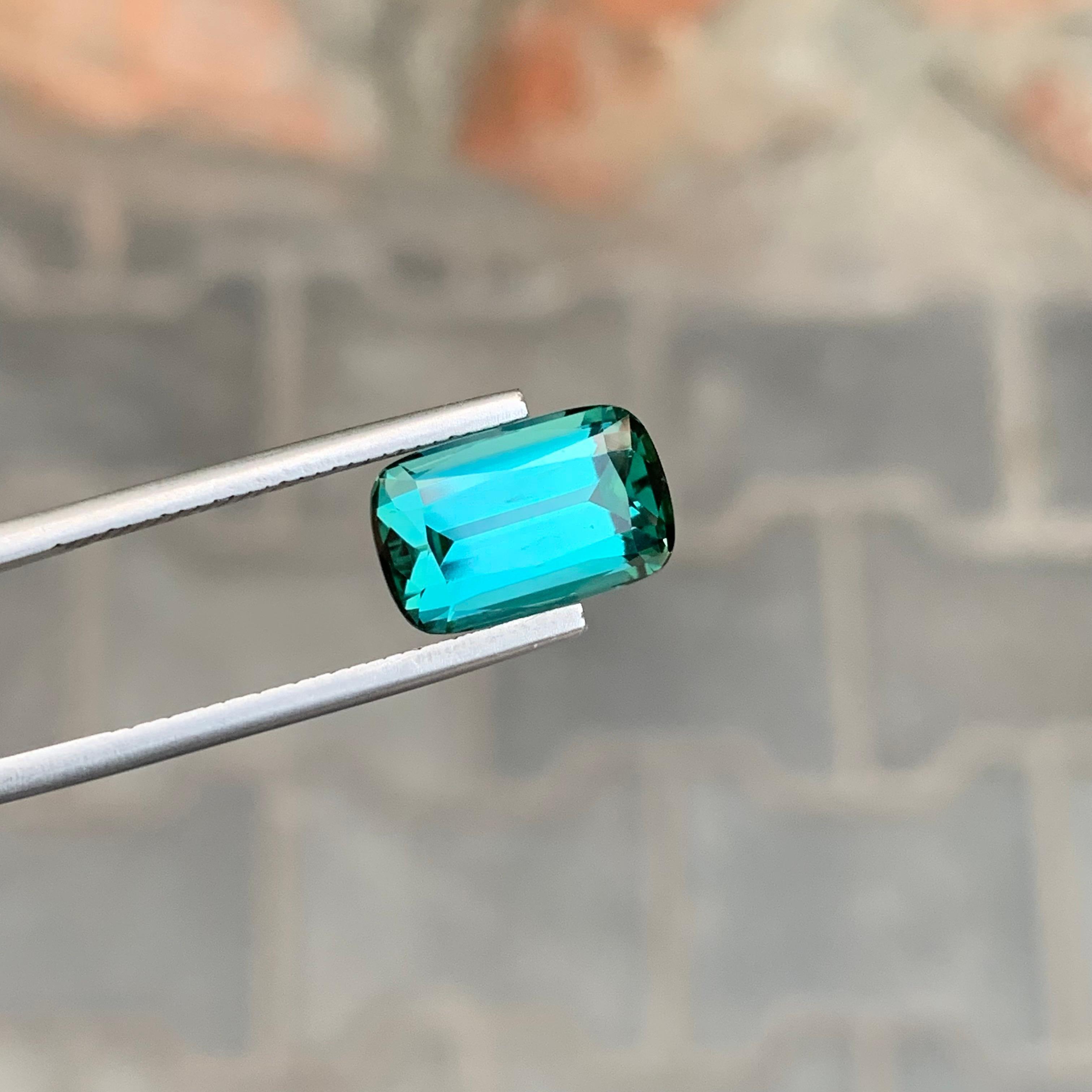 Natural 5.70 Carat Faceted Lagoon Tourmaline Cushion Shape Gemstone For Ring For Sale 6