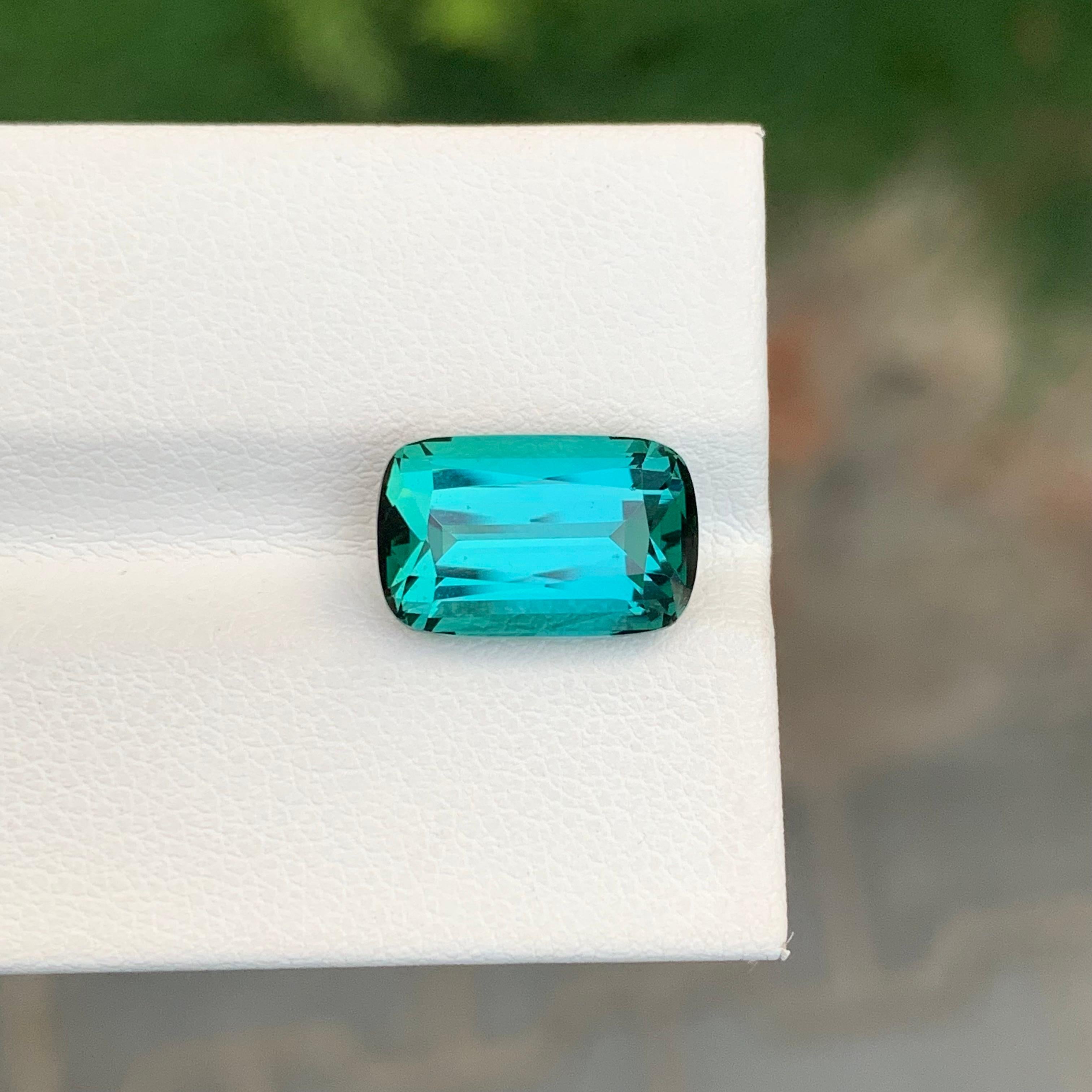 Arts and Crafts Natural 5.70 Carat Faceted Lagoon Tourmaline Cushion Shape Gemstone For Ring For Sale