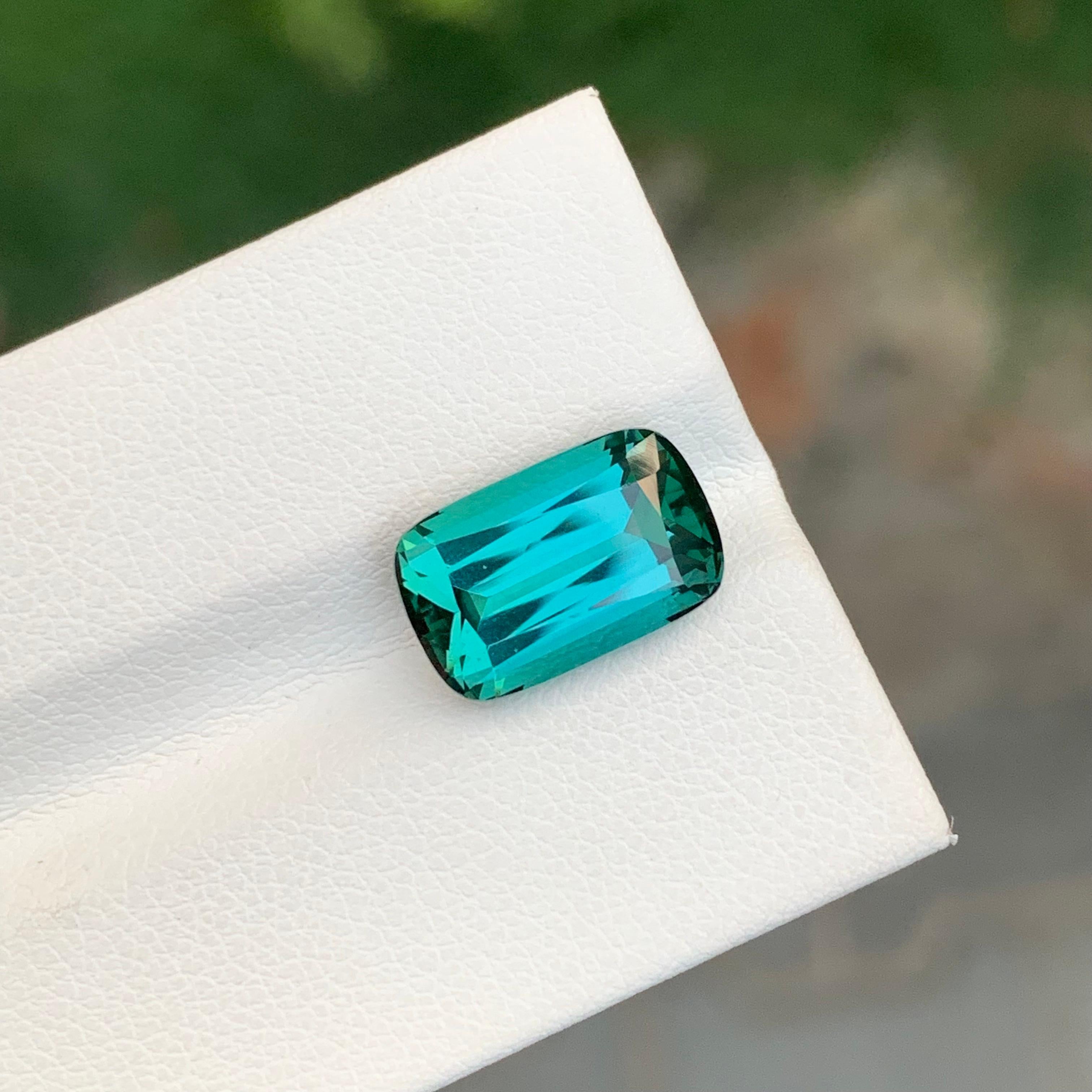 Women's or Men's Natural 5.70 Carat Faceted Lagoon Tourmaline Cushion Shape Gemstone For Ring For Sale