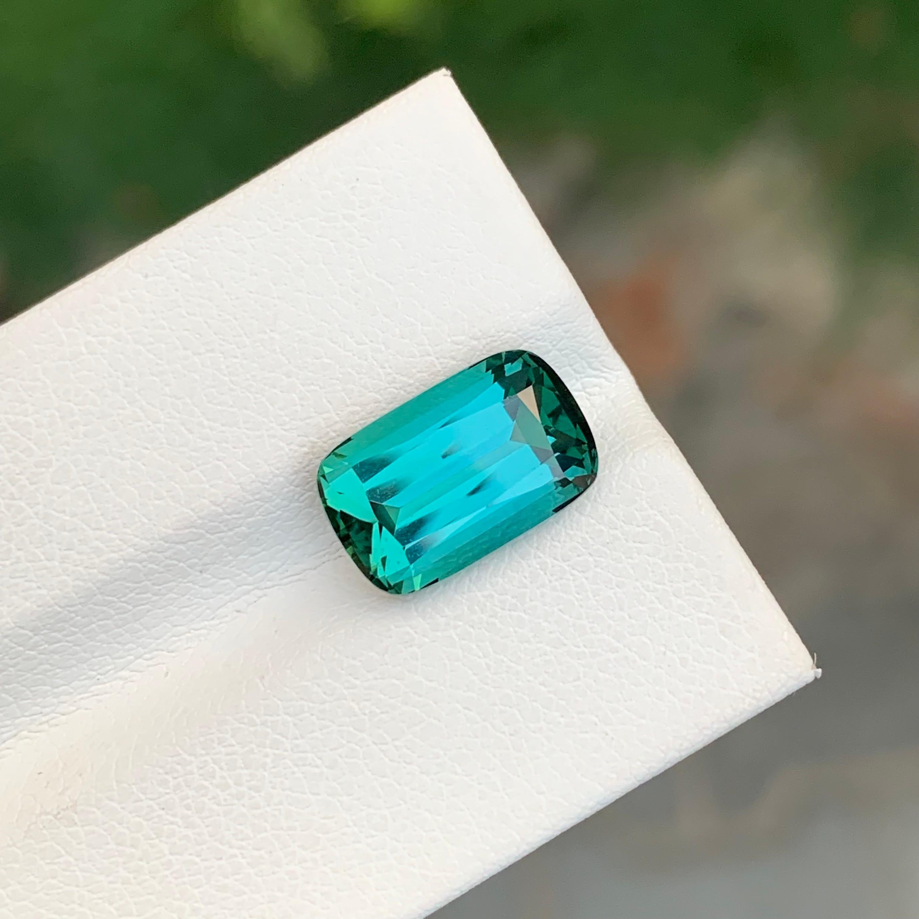 Natural 5.70 Carat Faceted Lagoon Tourmaline Cushion Shape Gemstone For Ring For Sale 1
