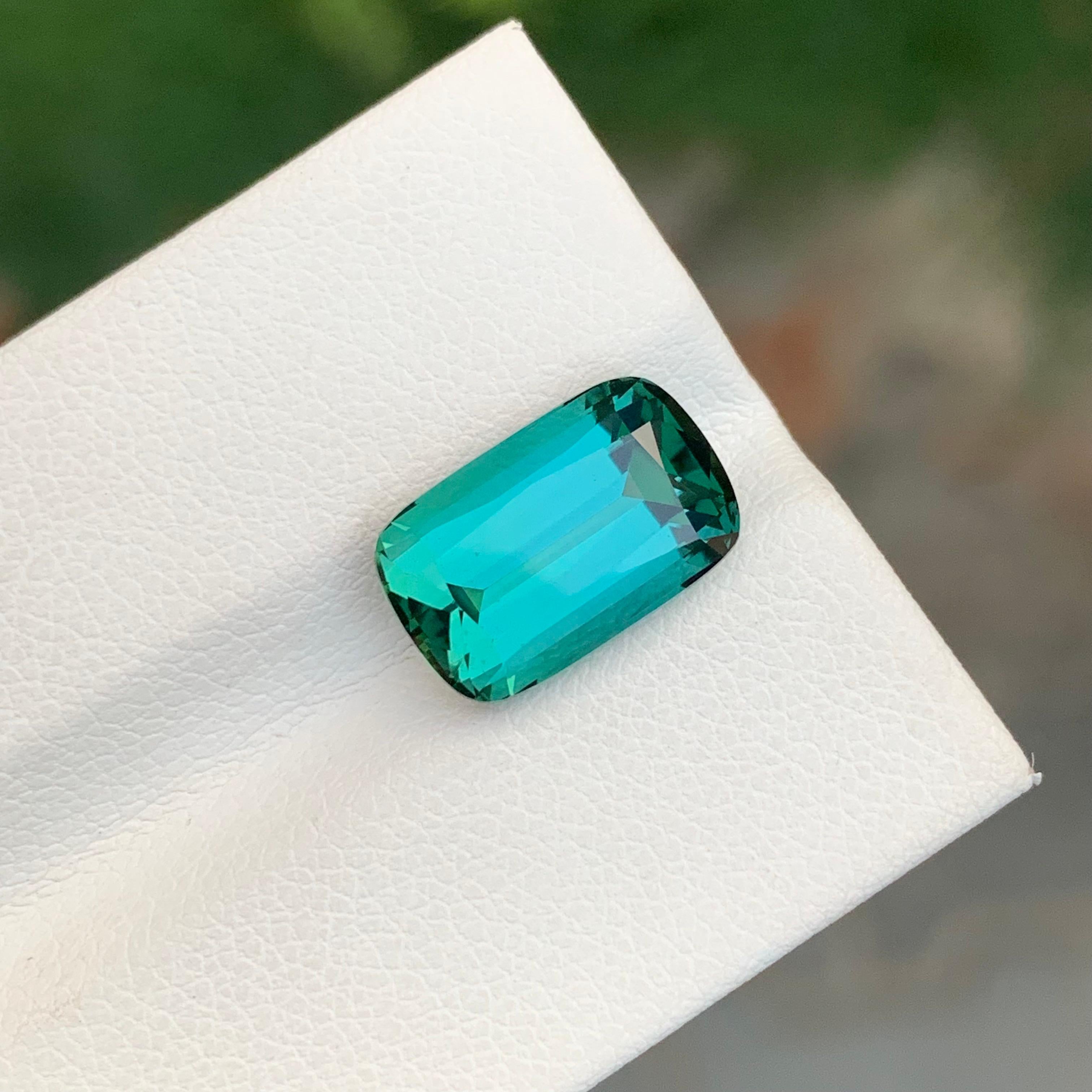Natural 5.70 Carat Faceted Lagoon Tourmaline Cushion Shape Gemstone For Ring For Sale 2