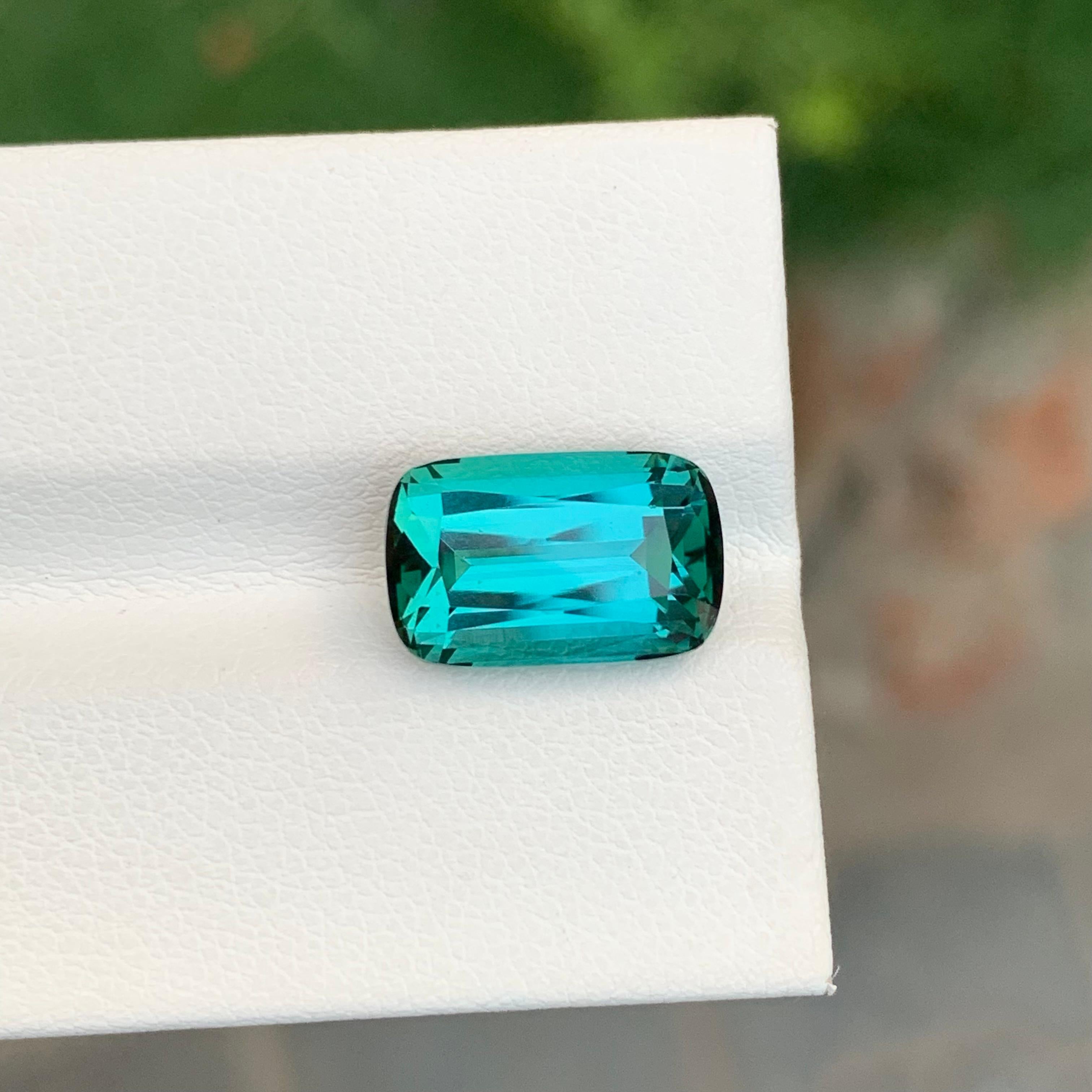 Natural 5.70 Carat Faceted Lagoon Tourmaline Cushion Shape Gemstone For Ring For Sale 3