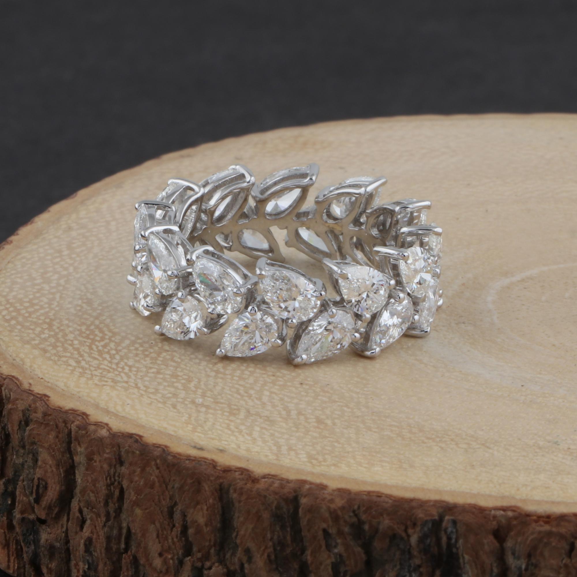 Modern Natural 5.70 Carat SI/HI Pear Diamond Band Ring 18 Karat White Gold Fine Jewelry For Sale