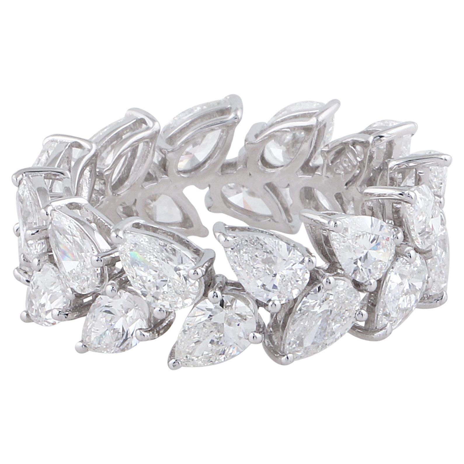 Natural 5.70 Carat SI/HI Pear Diamond Band Ring 18 Karat White Gold Fine Jewelry For Sale