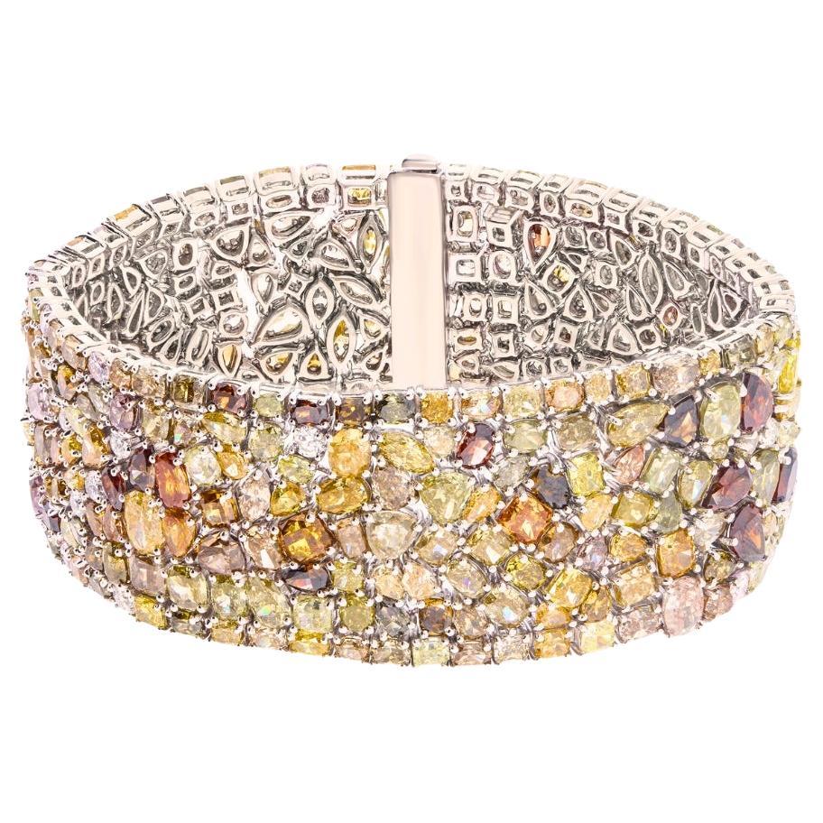 Natural 57.33 Ct Multicolour Diamond Bracelet, 18KG, NEW, Unique Handcrafted