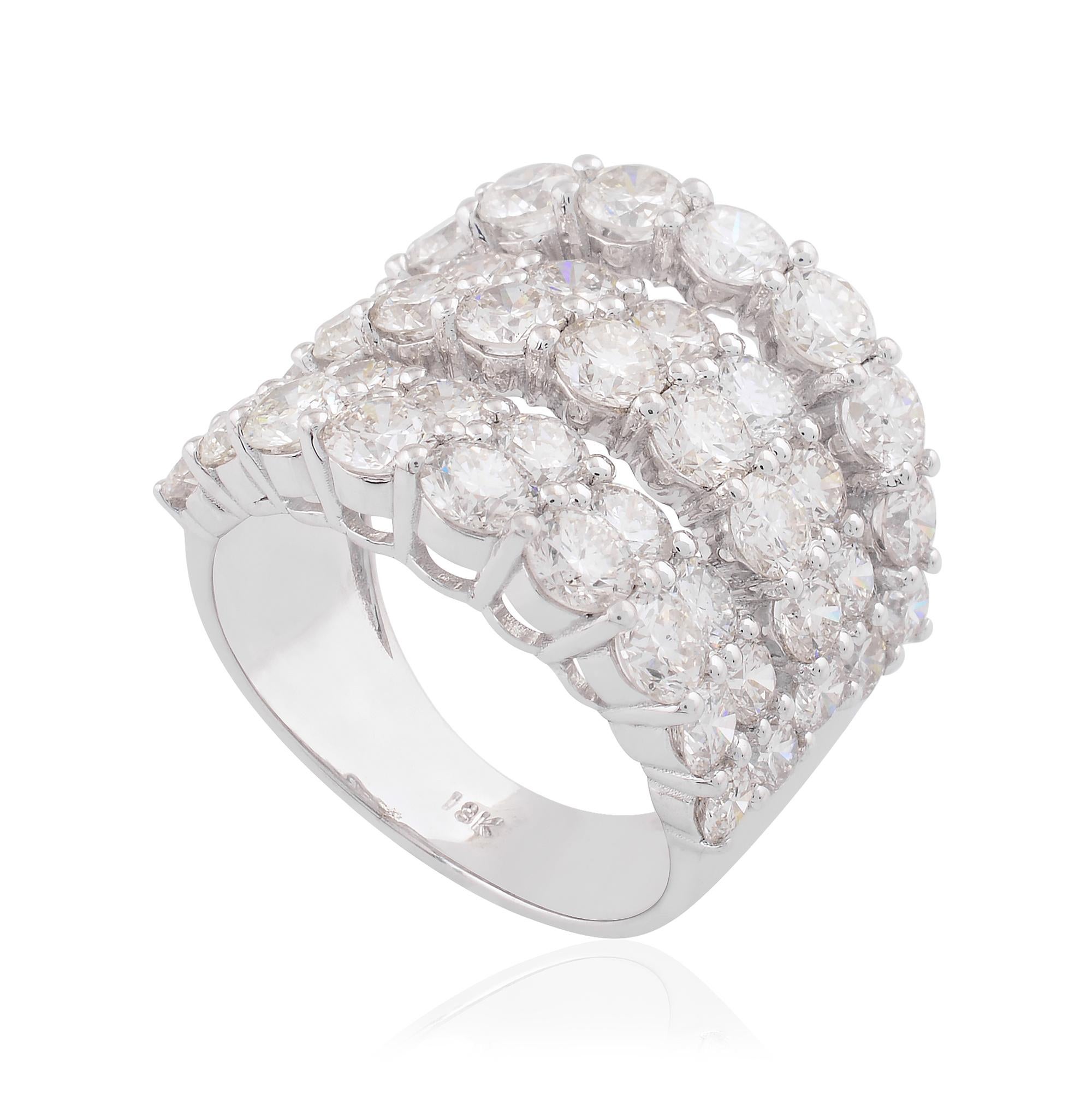 Natürliche 5,75 Karat Diamant Multi Layer Dome Ring massiv 18k Weißgold Schmuck (Rundschliff) im Angebot