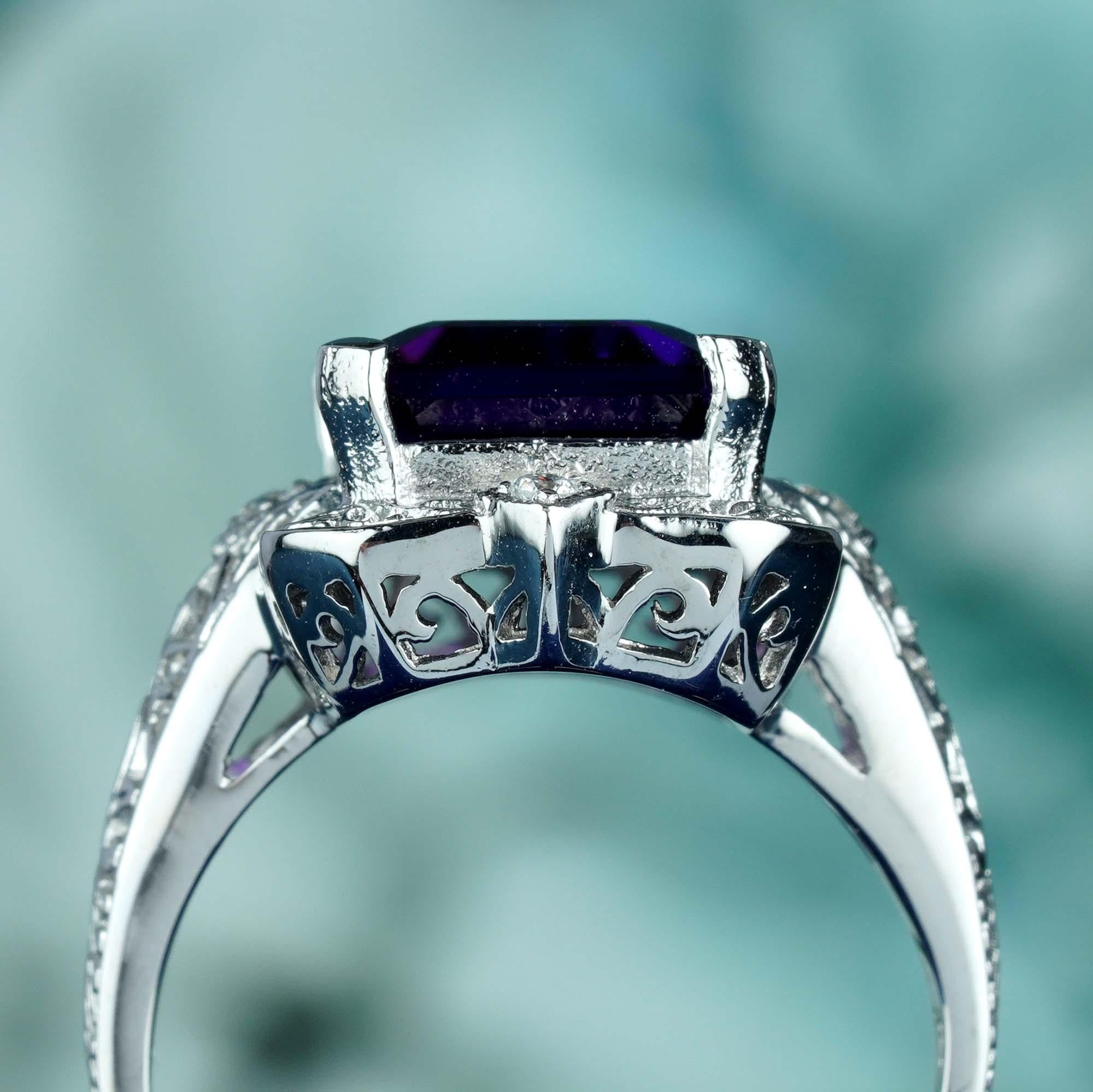 Natural 5.8 Ct. Amethyst Diamond Style Filigree Cocktail Ring in Solid 9K Gold In New Condition For Sale In Bangkok, TH
