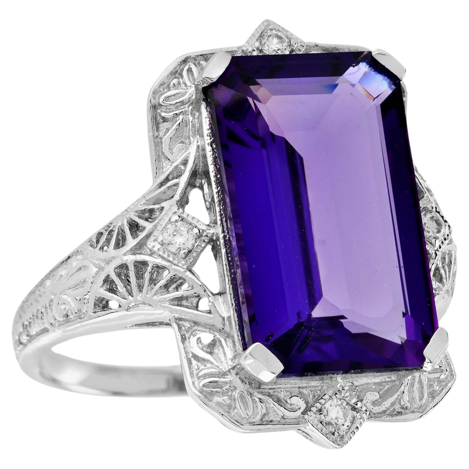 Natural 5.8 Ct. Amethyst Diamond Style Filigree Cocktail Ring in Solid 9K Gold For Sale