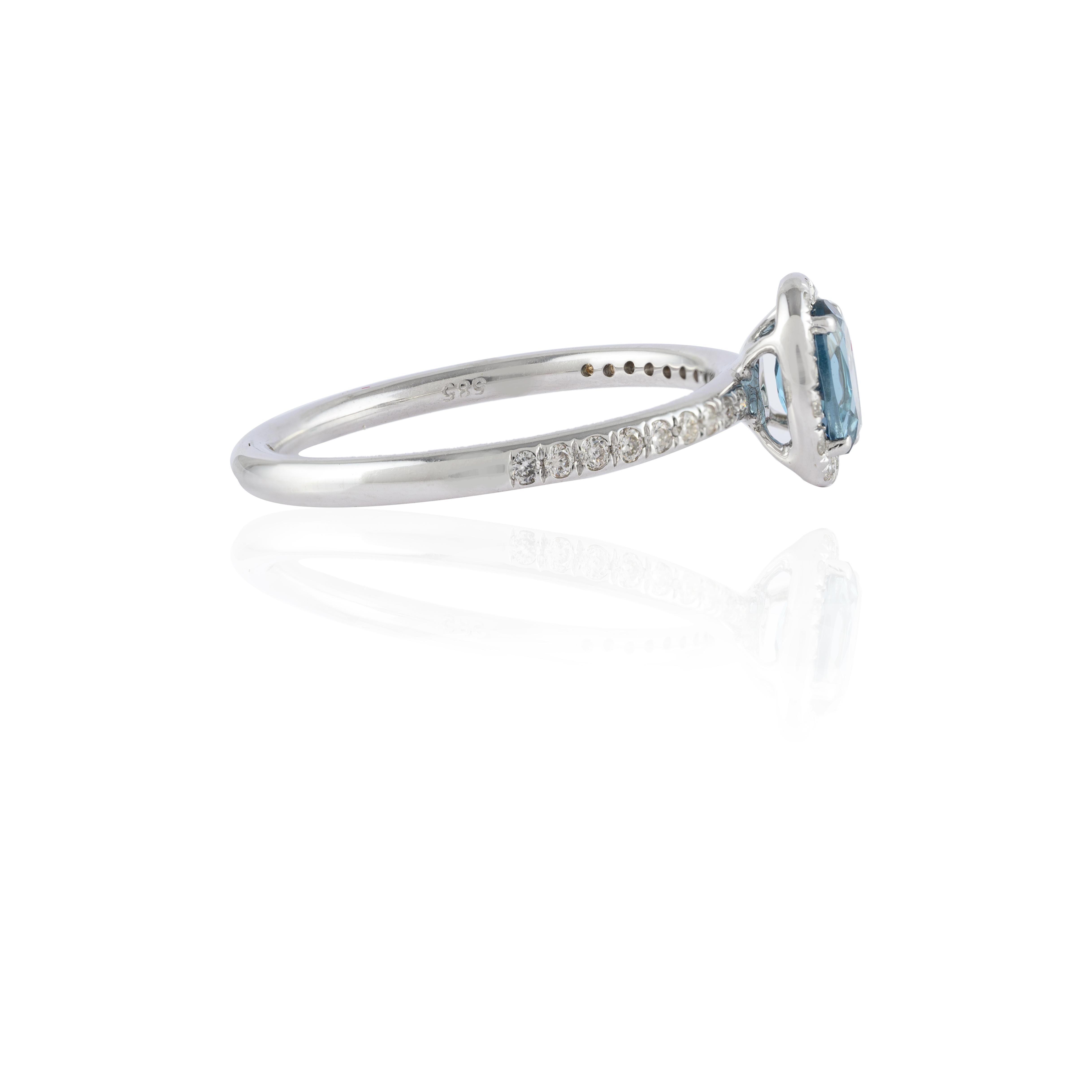 For Sale:  Natural 5.84 ct Blue Topaz and Halo Diamond Classic Ring in 14 Karat White Gold 4