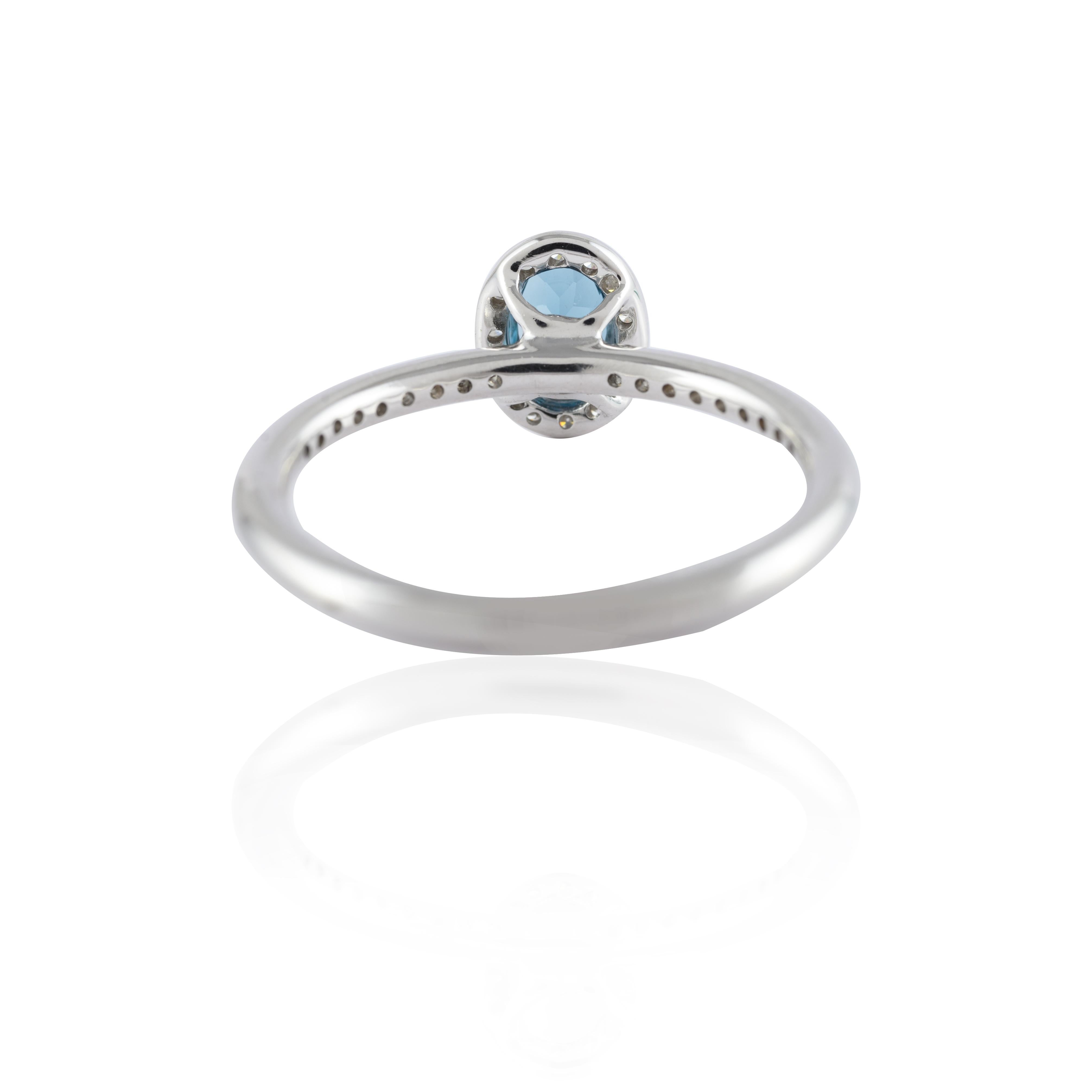 For Sale:  Natural 5.84 ct Blue Topaz and Halo Diamond Classic Ring in 14 Karat White Gold 6