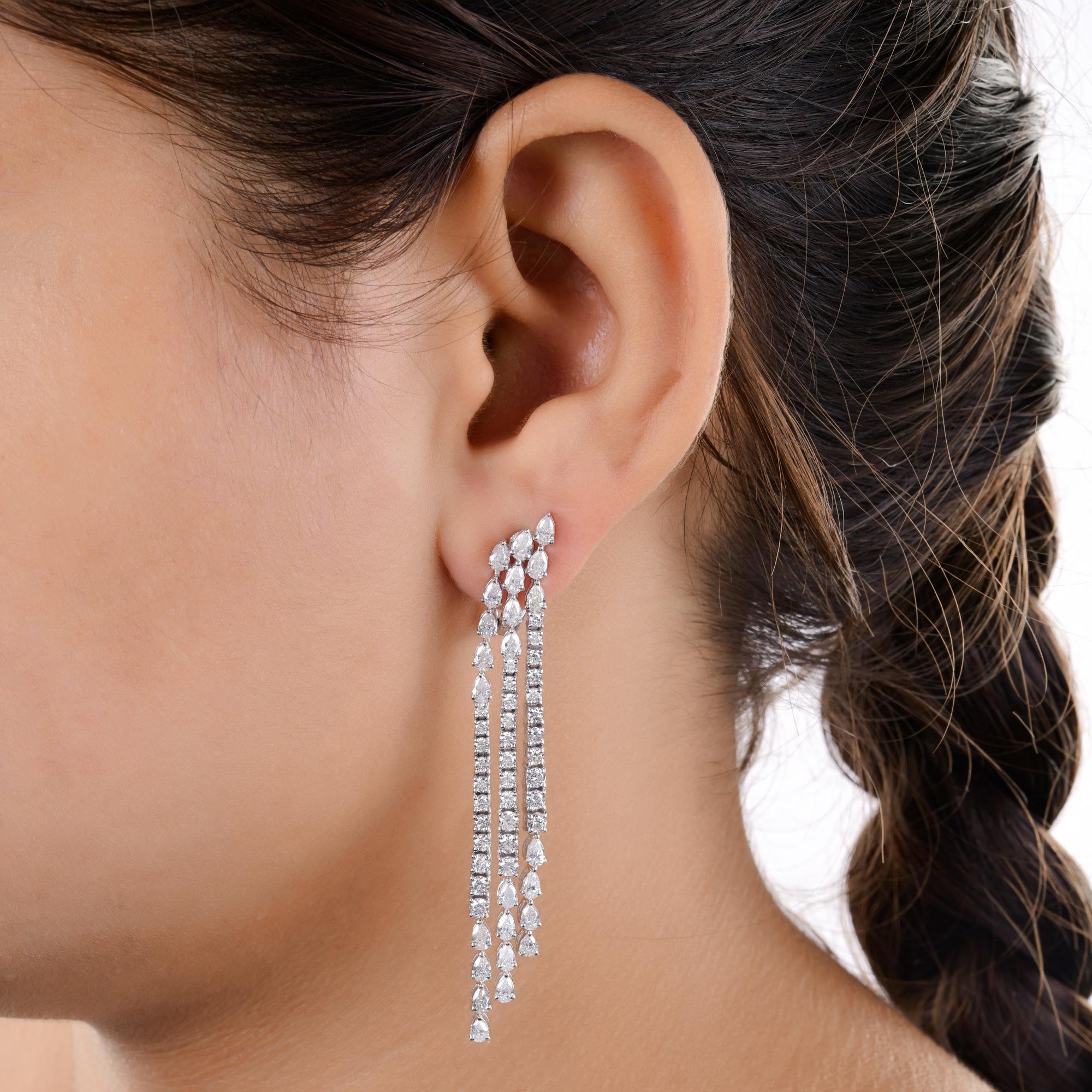 Round Cut Natural 5.85 Carat SI/H Diamond Chandelier Earrings 14 Karat White Gold Jewelry For Sale