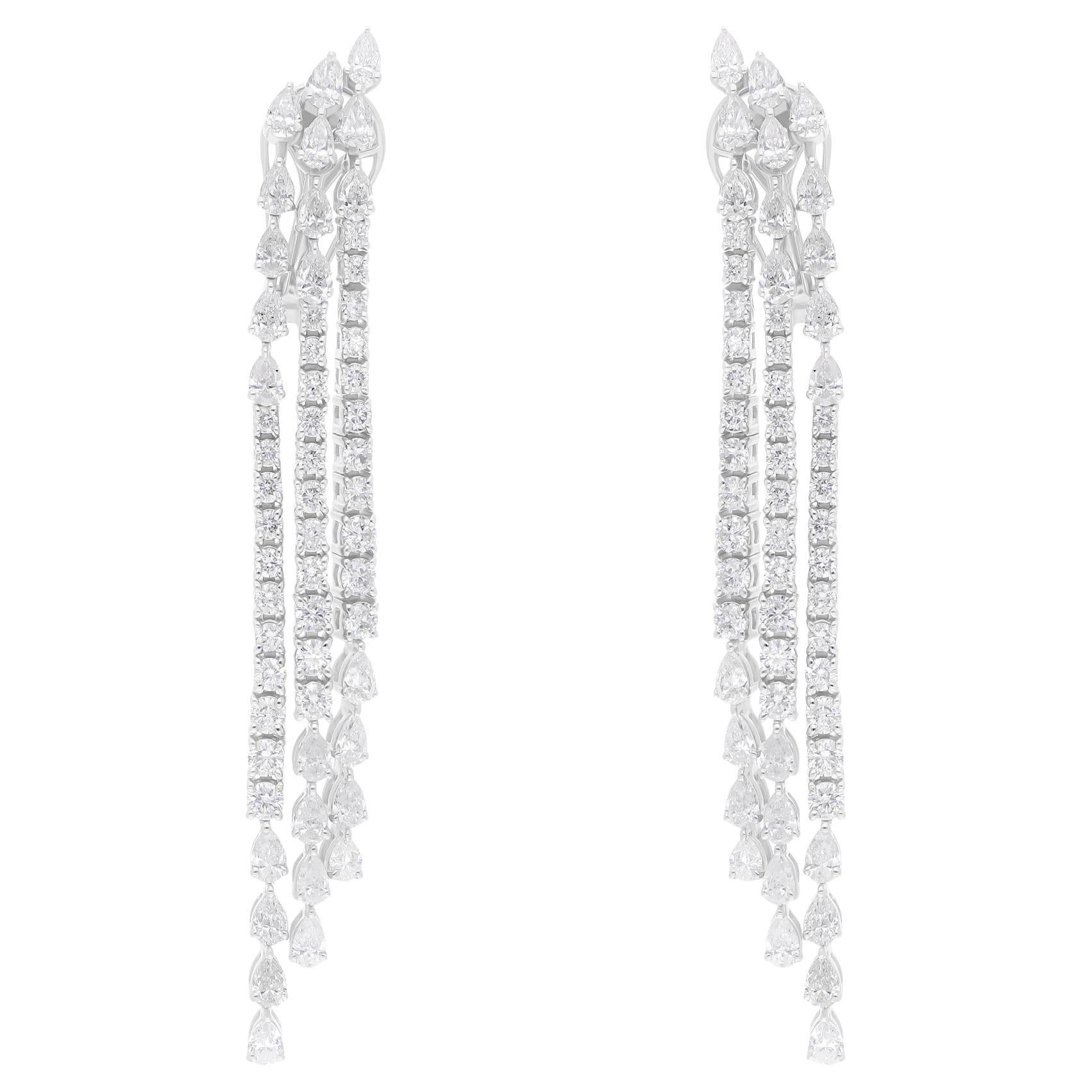 Natural 5.85 Carat SI/H Diamond Chandelier Earrings 14 Karat White Gold Jewelry