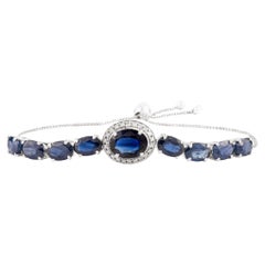 Nature 5.86 Ct Blue Sapphire and Diamond Adjustable Bracelet en or blanc 14K