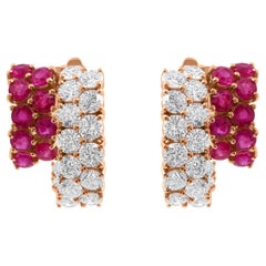 Nature 5.86Ct Diamante 4.81Ct Rubino Orecchini Huggie Hoop Oro Rosa 18 Carati